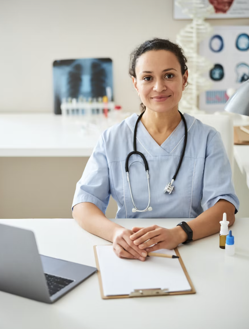Female healthcare professional at desk